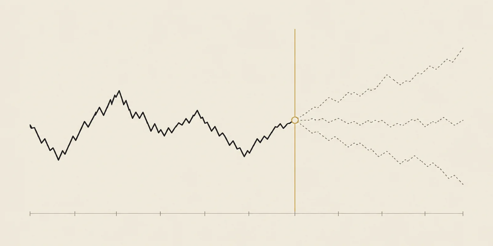 Illustrative historical replay: an observation boundary separates the known price path from the unknown future.